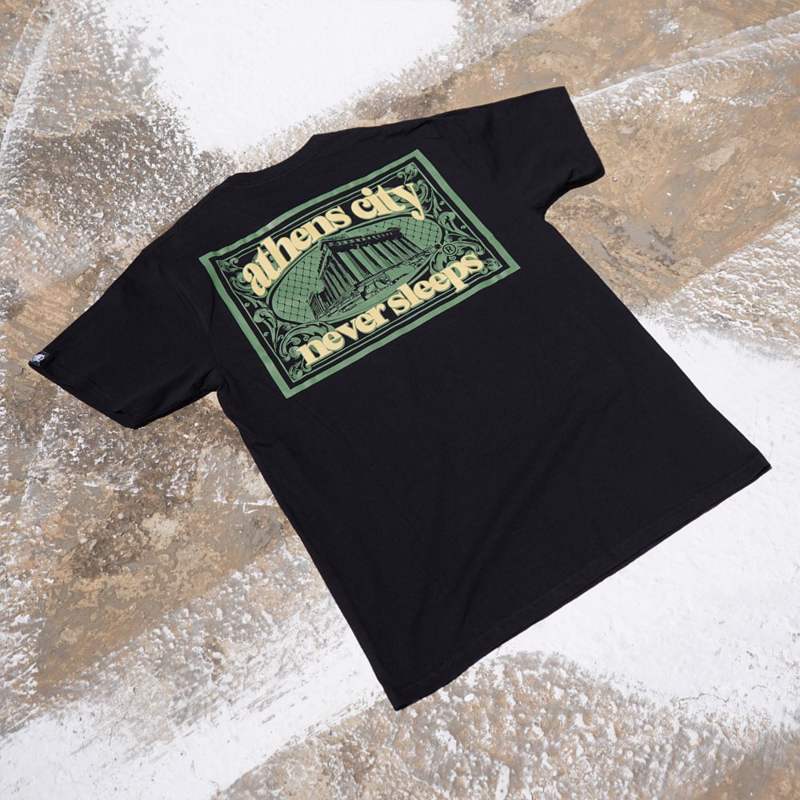 Athens Hardcore city sleeps tshirt - black